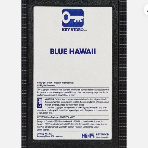 *SOLD* 4 Blue Hawaii (VHS, 1961) 6286E1M - Picture 8 of 11